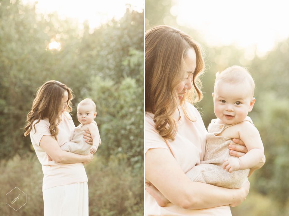 mom and baby in field at sunset | nashville family photographer