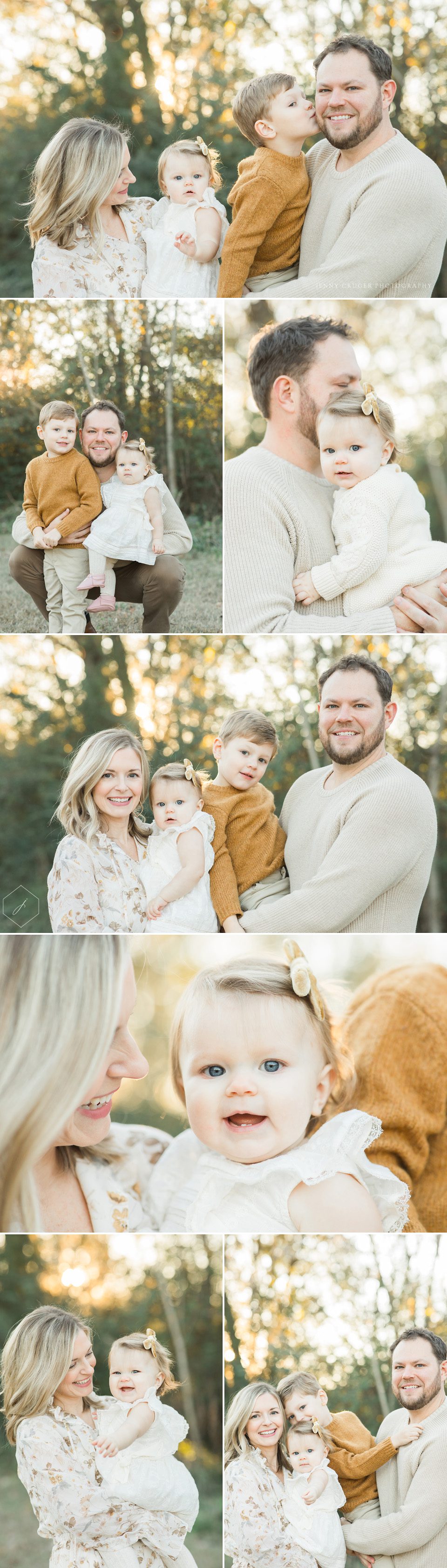family photos at golden hour in field 