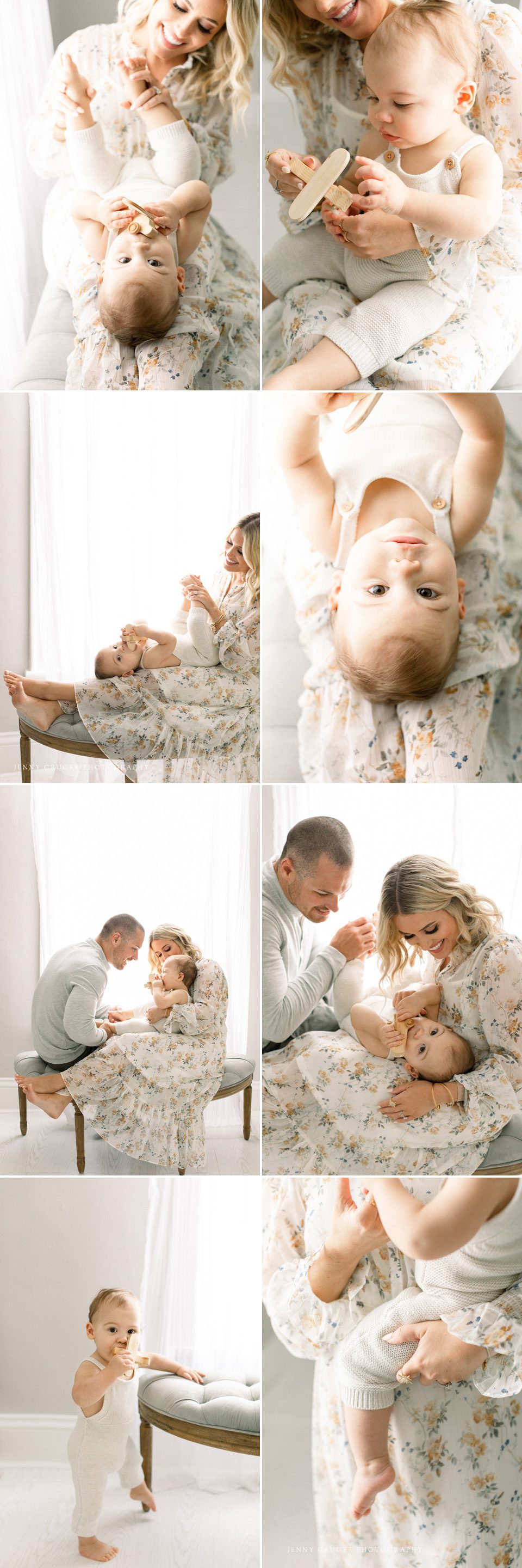 one year old family session in studio with window light
