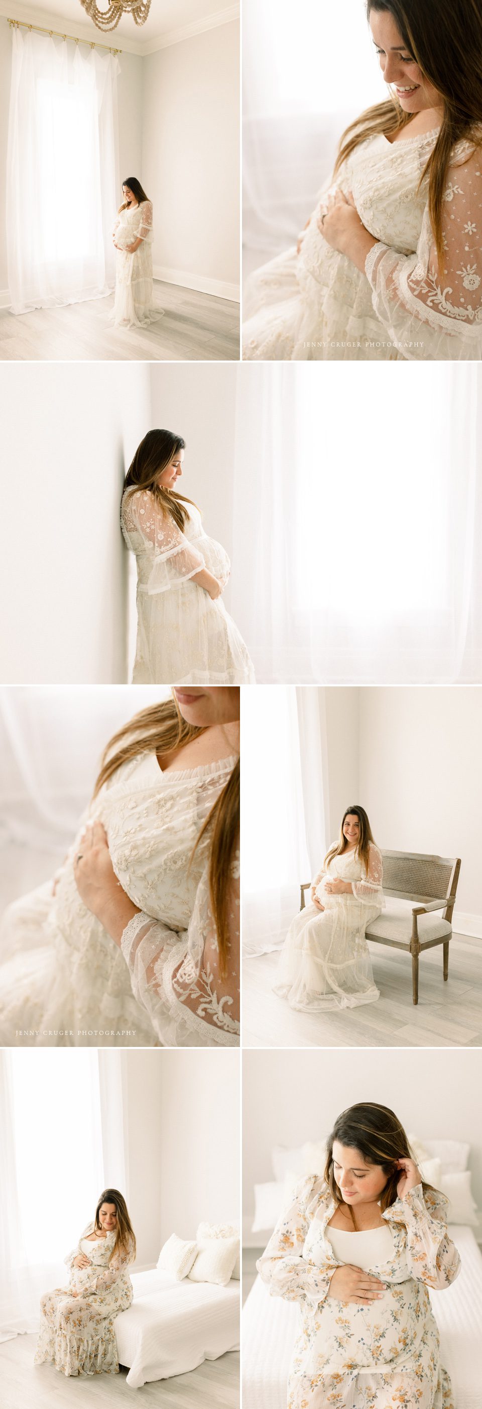 white simple maternity session in studio 
