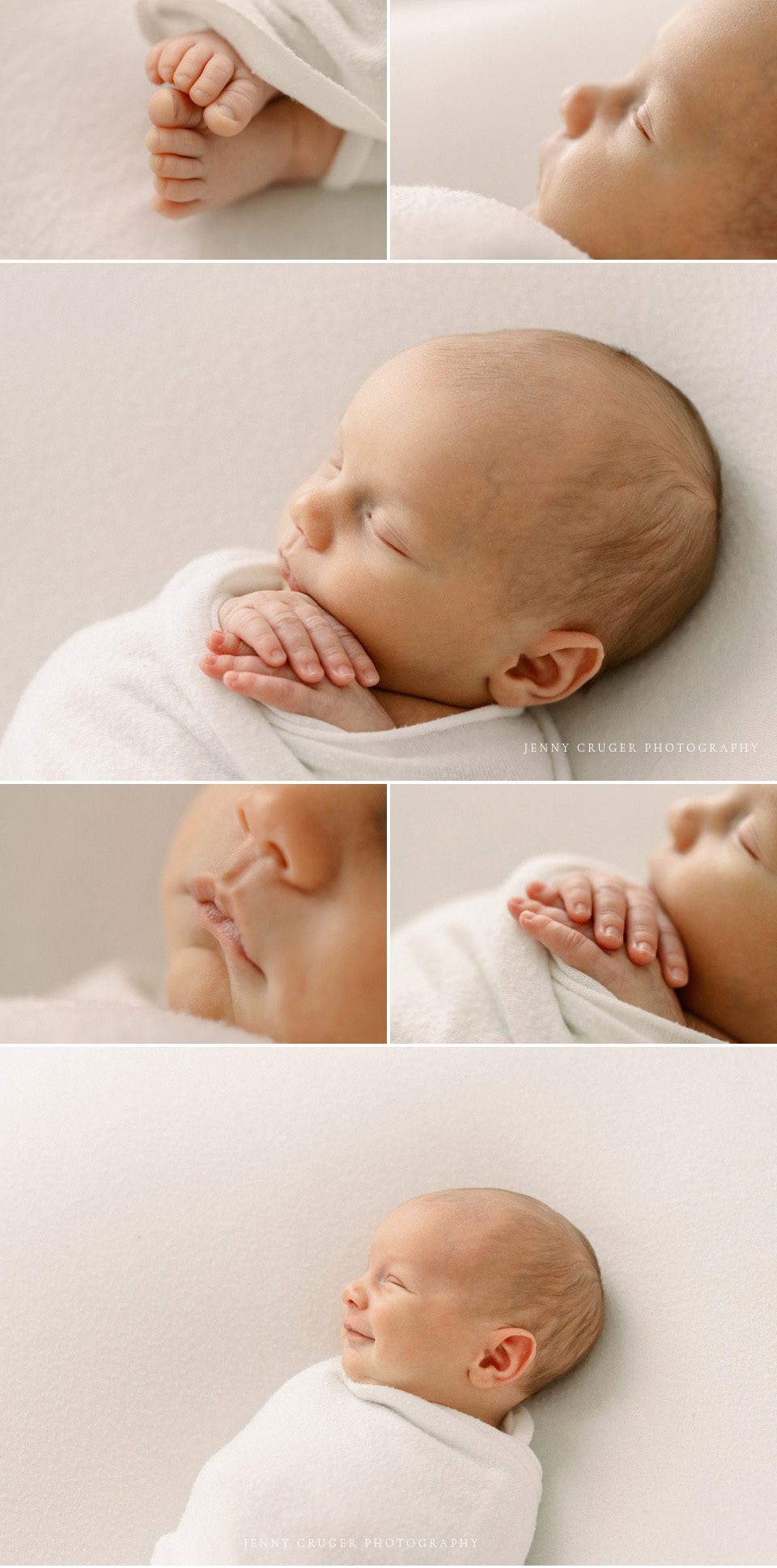 newborn session on white blanket