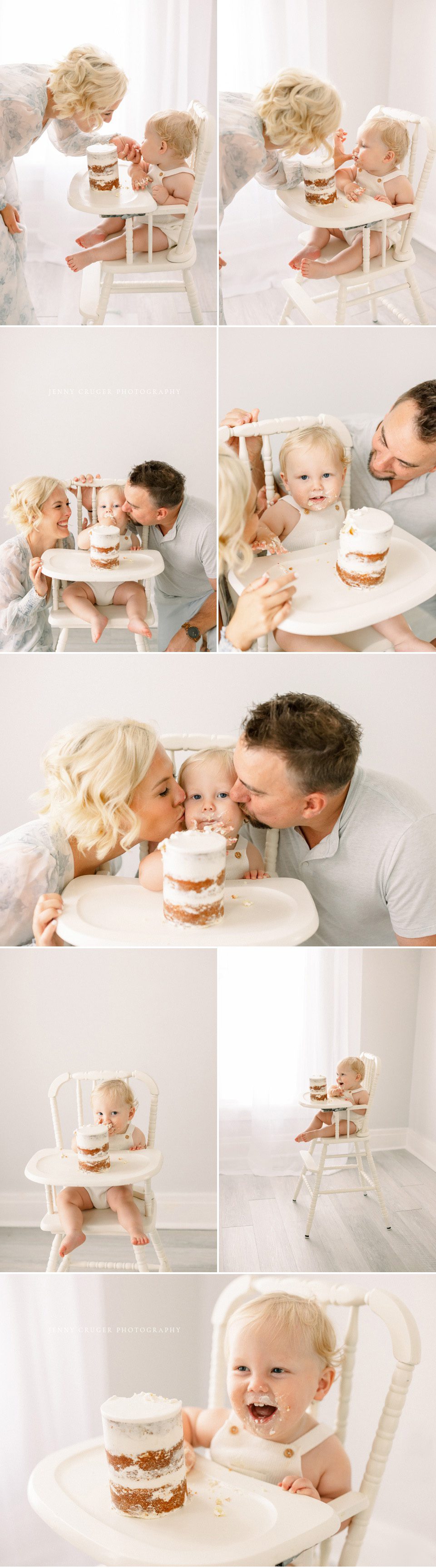 simple and white cake smash for one year old baby