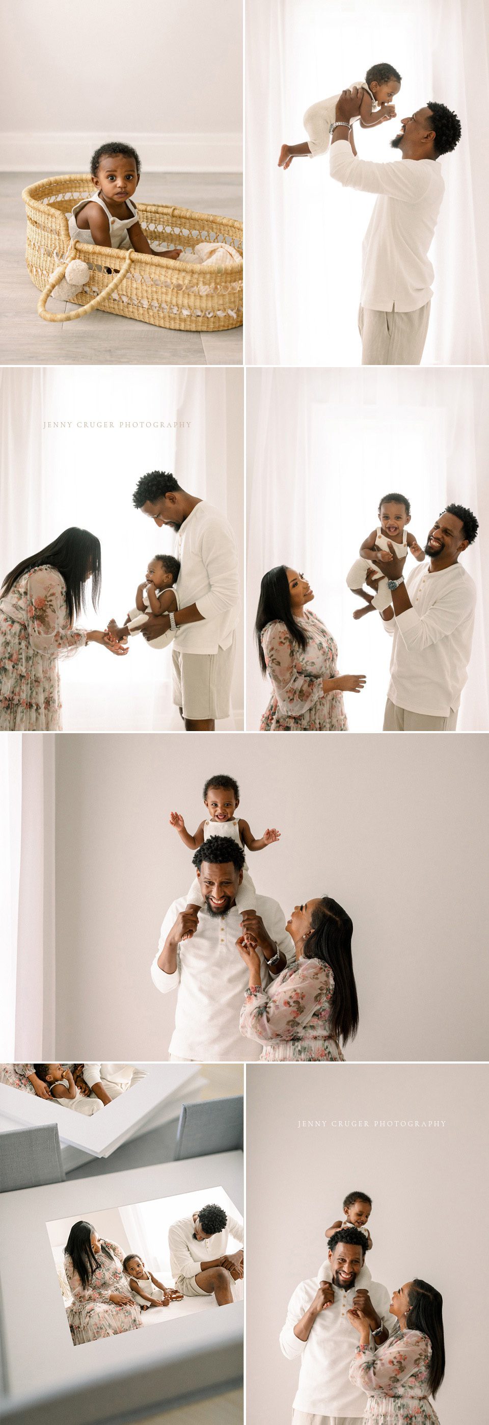 family with one year old in studio playful one year session