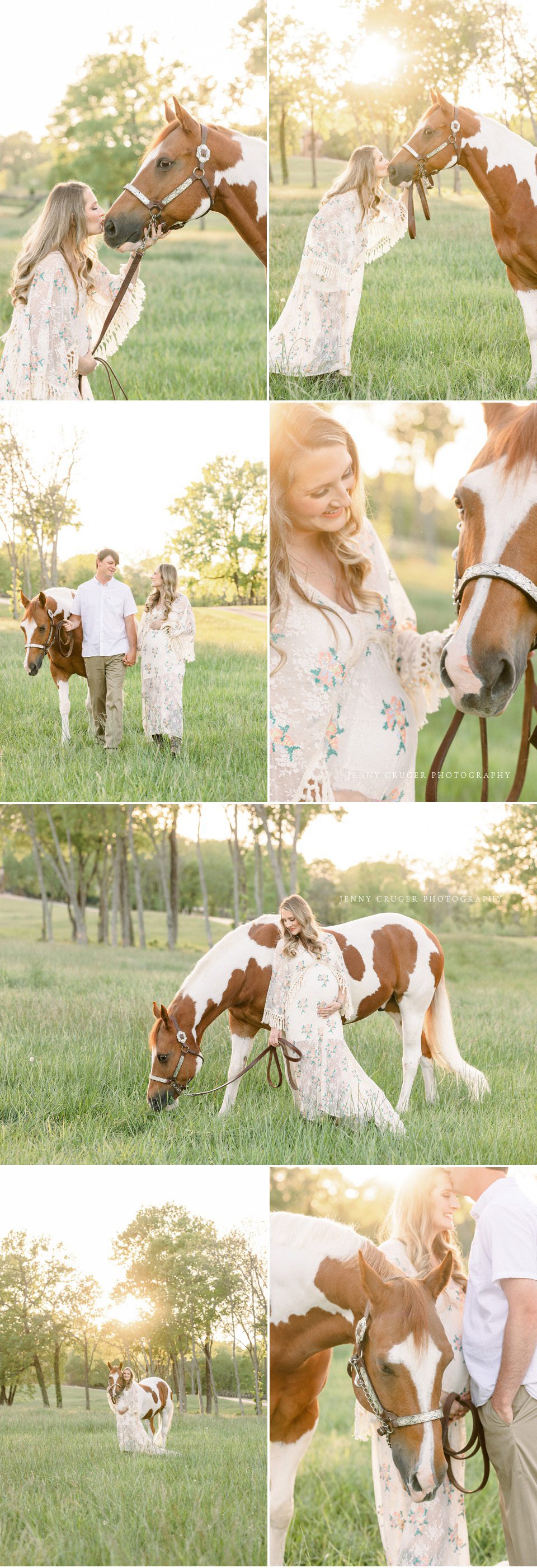 Horse and maternity pictures at sunset light and airy 