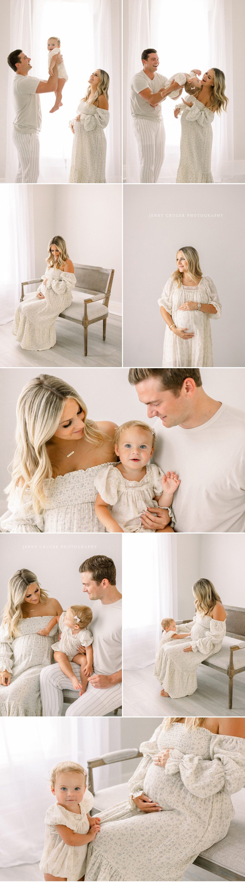 maternity session with toddler sibling in studio  