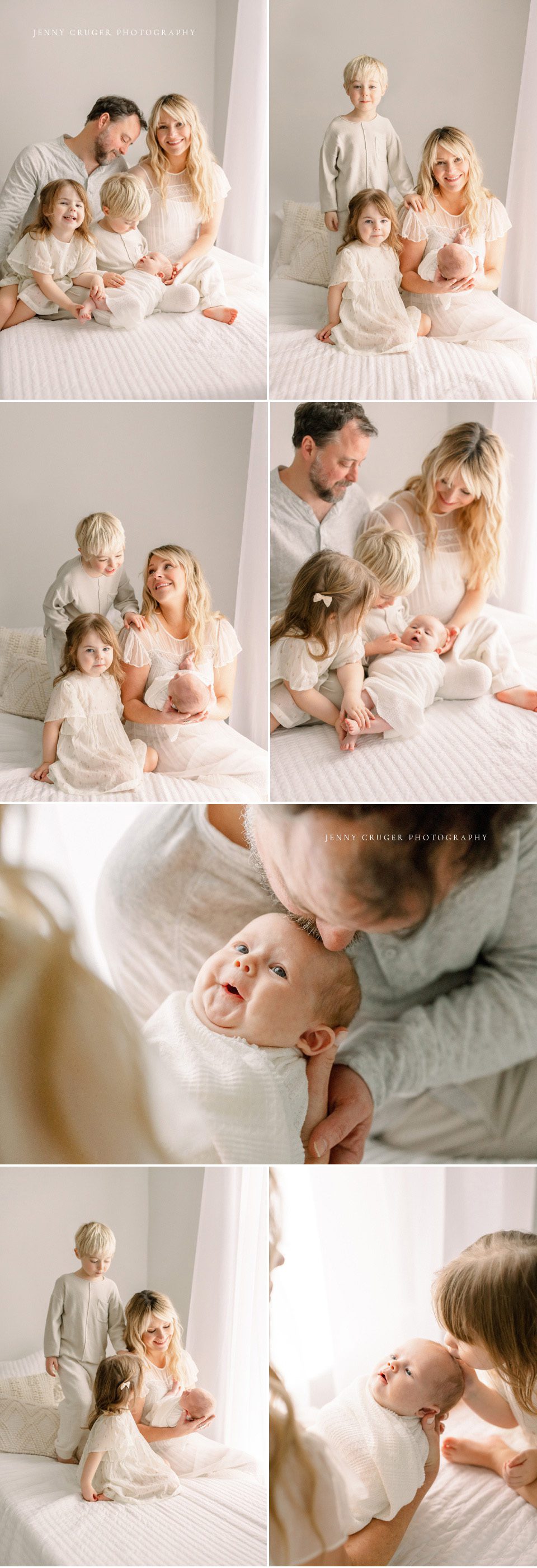 family newborn session with siblings in white studio