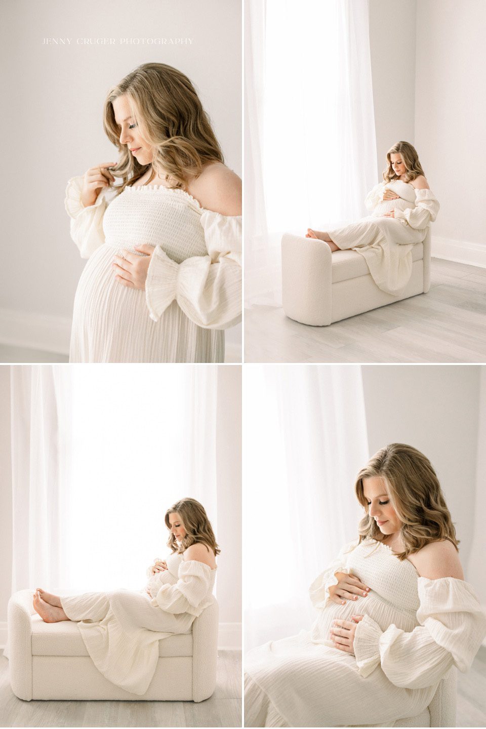 white and cream studio maternity shoot