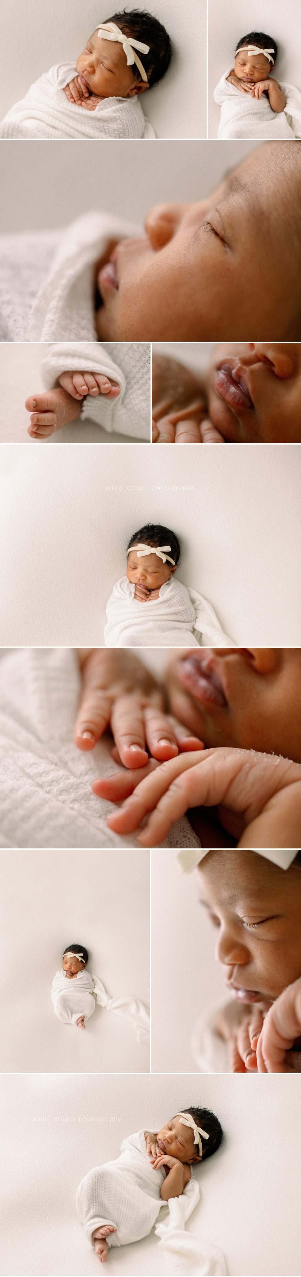 close up newborn images and newborn baby on white blanket