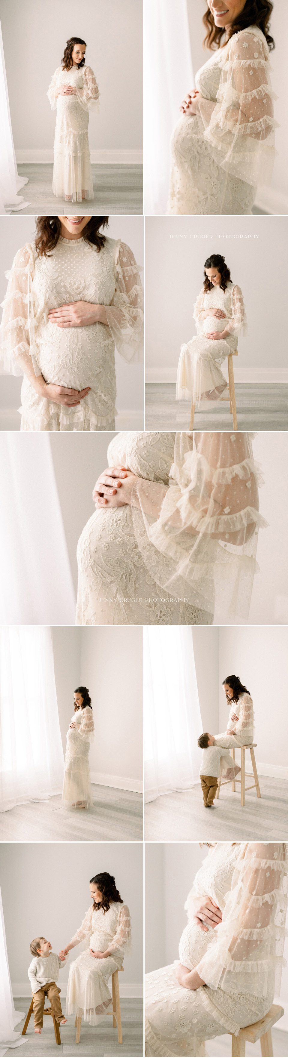 lace dress for maternity photos in studio