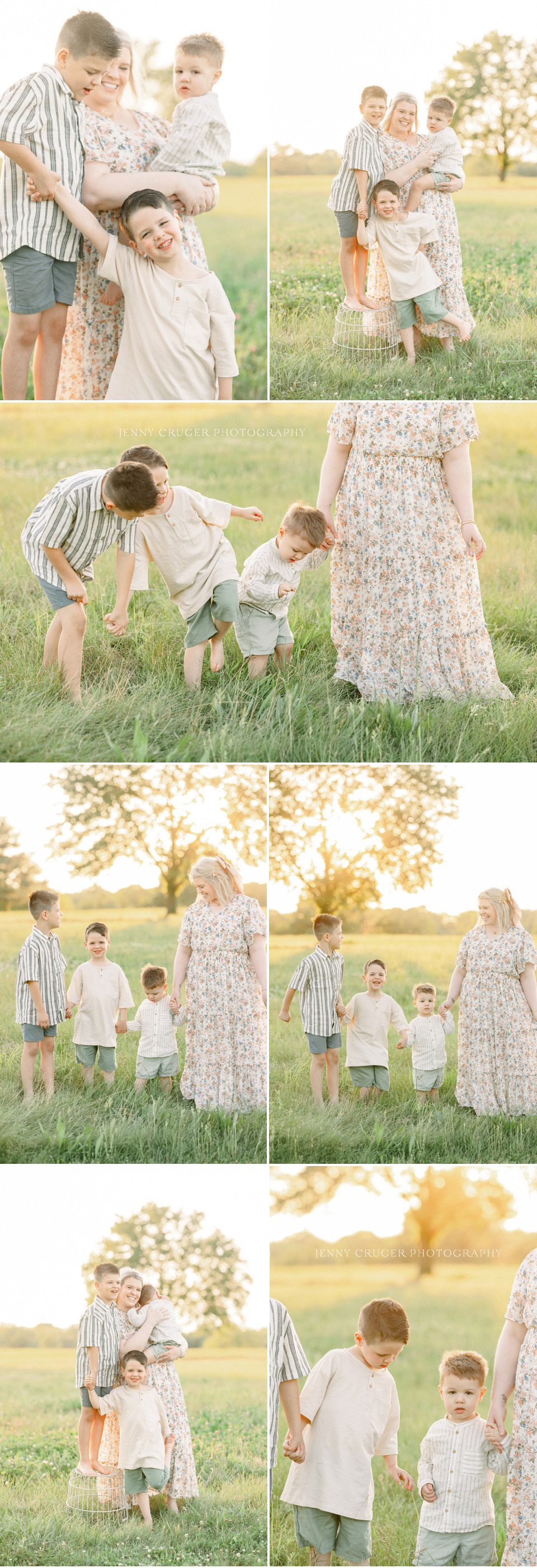 open field sunset photos with mom and kids