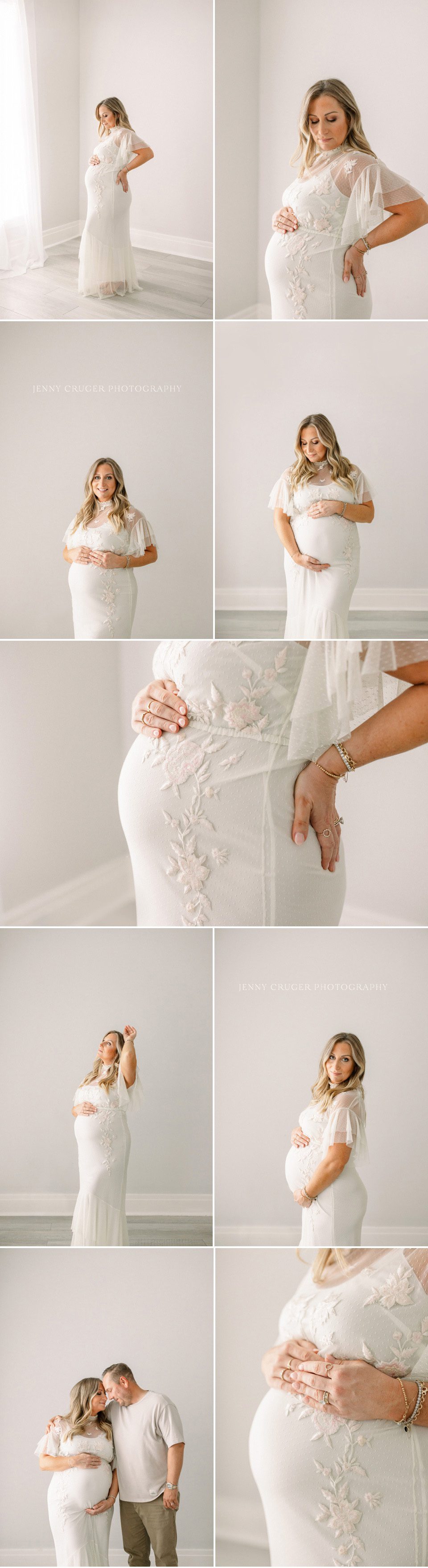 feminine maternity session with floral lace gown in nashville