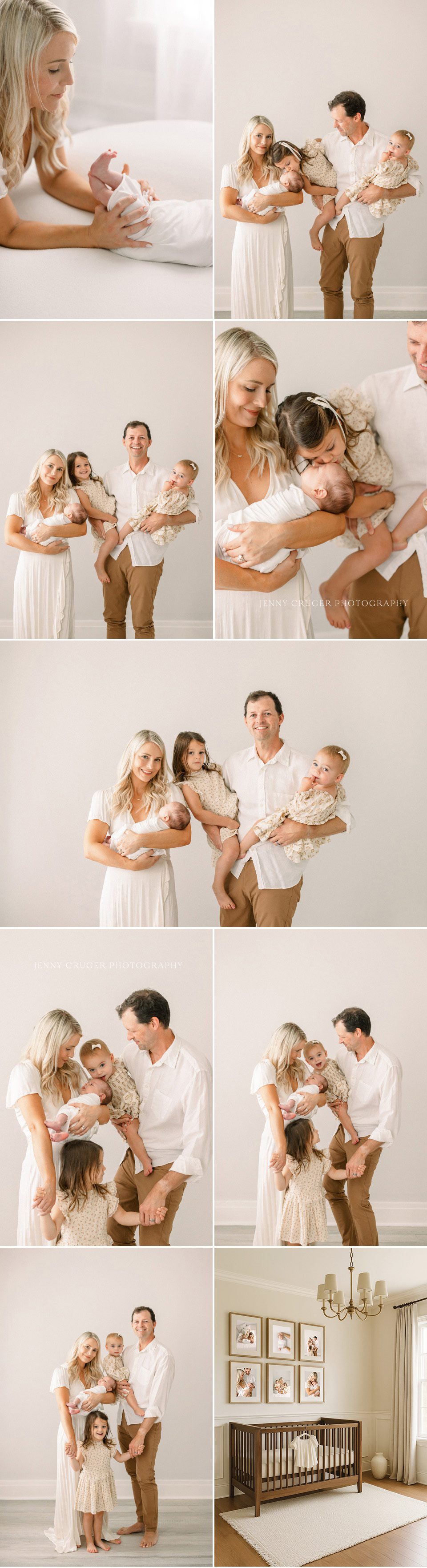 Parents holding their newborn together while big sisters watch with joy and curiosity | Nashville newborn photography with family