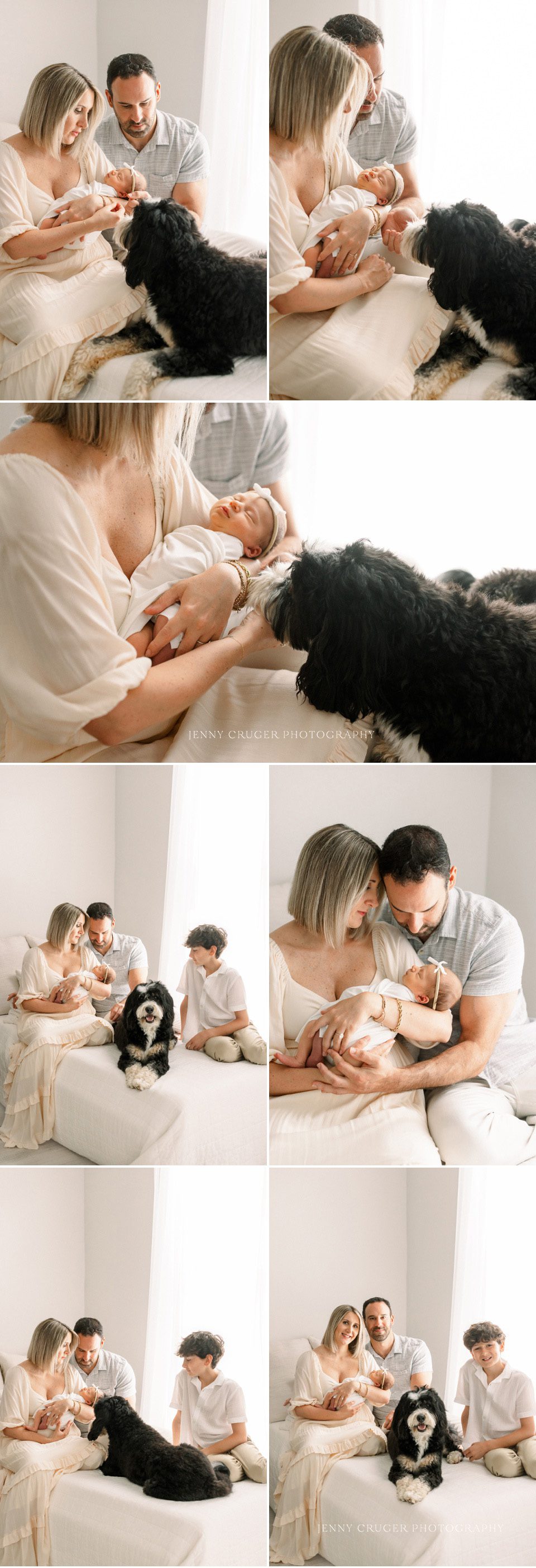 Parents holding the newborn together, framed in soft, minimal studio tones.